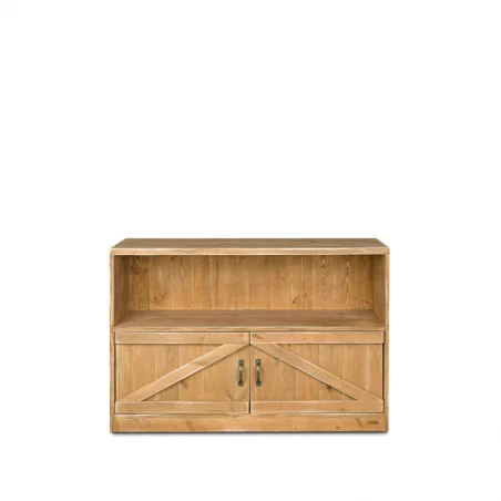 Étagère basse H119 cm, 2 portes, bois massif