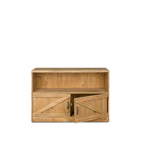 Étagère basse H119 cm, 2 portes, bois massif