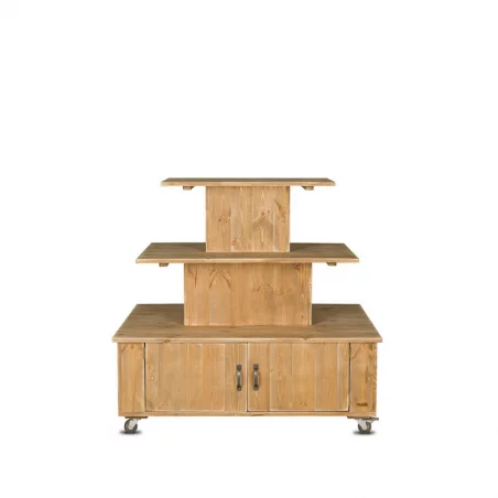 3-tier island display unit on wheels