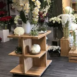 Island display unit on wheels, Solid wood florist