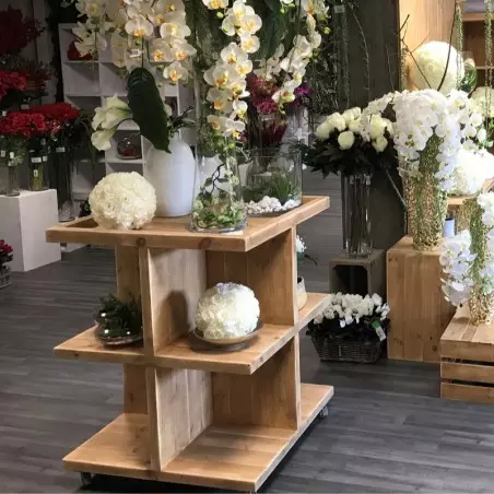 Island display unit on wheels, Solid wood florist