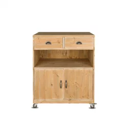 Wooden service trolley, 2 drawers 2 doors on wheels