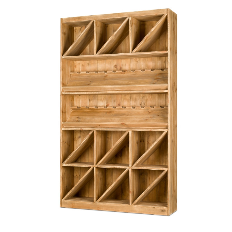 Étagère à vin LA CAVE, H 170 x L 153 cm, 10 Tablettes, bordure en bois