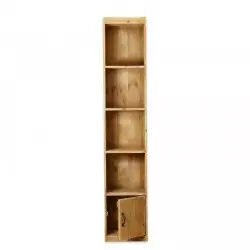 4-tier shelf unit, 1 door, solid wood