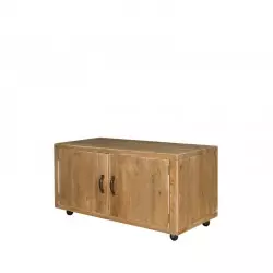 Low display stand on wheels, solid wood