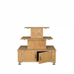 3-tier island display unit on wheels, Solid wood opened