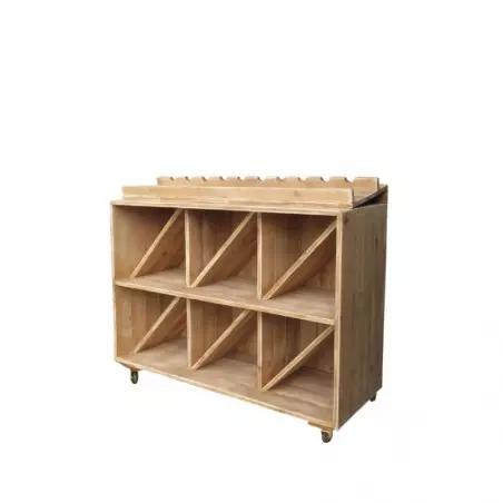 Wine display on wheels, 6 racks, Solid wood