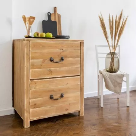 Rustic low sideboard EMILE 2 drawers Dendro, solid wood