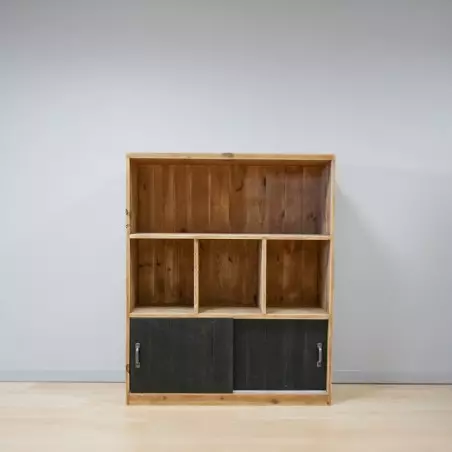 Shelf 4 HATCH lockers, Aged and Black wood, solid wood