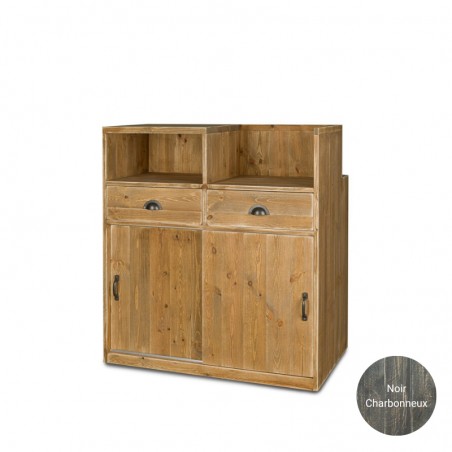 Solid wood counter, equipped with 2 doors and 2 drawers