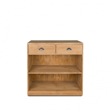 Buffet de service H90cm 2 tiroirs, bois massif