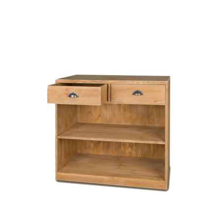 Buffet de service H90cm 2 tiroirs, bois massif