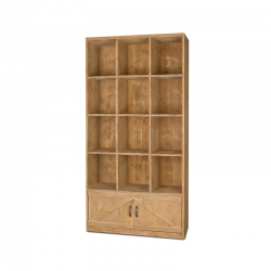 Etagère 12 casiers L99 cm, 2 portes, bois massif