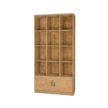 12-cube shelf unit L99 cm, 2 doors, solid wood