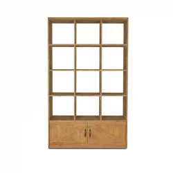 Open back 12-compartment shelf unit, 2 doors, solid wood