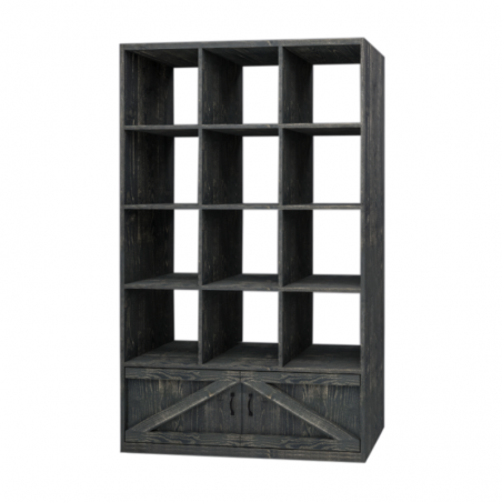 Open back 12-compartment shelf unit, 2 doors, solid wood | Tradis