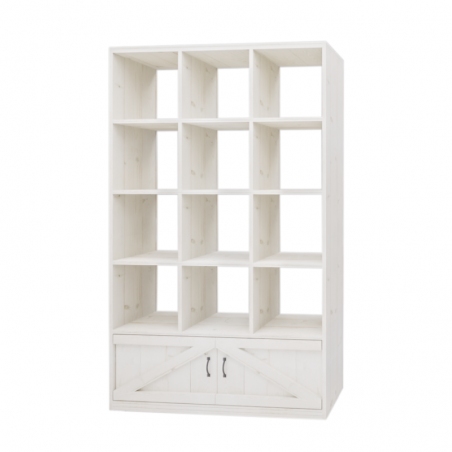 Open back 12-compartment shelf unit, 2 doors, solid wood | Tradis