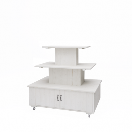 3-tier island display unit on wheels, Solid wood | TRADIS