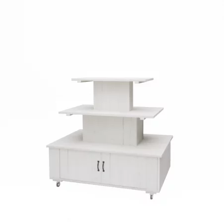 3-tier island display unit on wheels, Solid wood | TRADIS