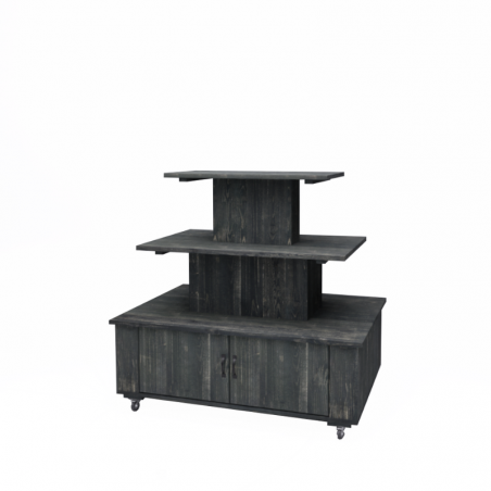 3-tier island display unit on wheels, Solid wood | TRADIS