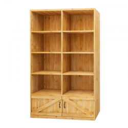 Étagère 8 casiers L119 cm, 2 portes, bois massif