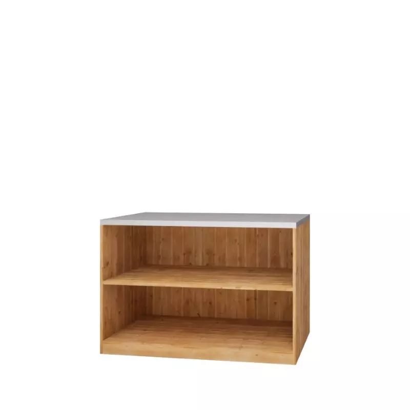 Low counter, 2 shelf, zinc top, Solid Wood