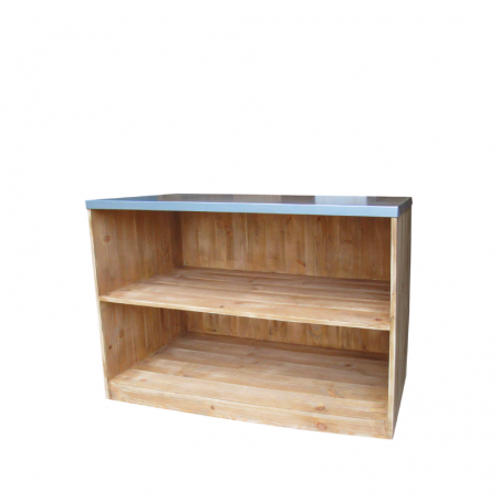 Low counter, 2 shelf, zinc top, Solid Wood