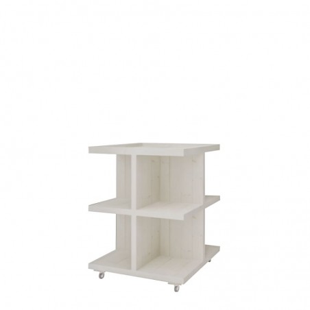 Island display unit on wheels, Solid wood | TRADIS