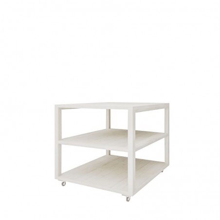 Central display unit on wheels, 3 levels, solid wood | TRADIS