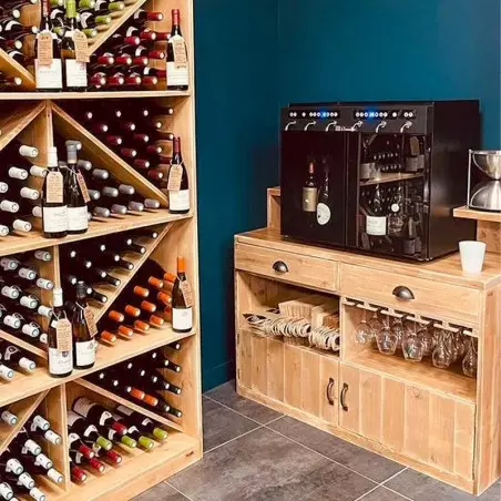 Wooden wine bar, 2 doors 2 drawers L 119 cm, Solid Wood indoor