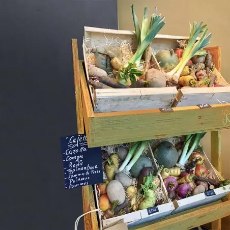 Présentoir fruits et légumes, 3 niveaux, bois massif épicerie