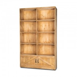 Étagère 8 casiers L119 cm, 2 portes, bois massif