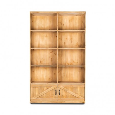 Étagère 8 casiers L119 cm, 2 portes, bois massif