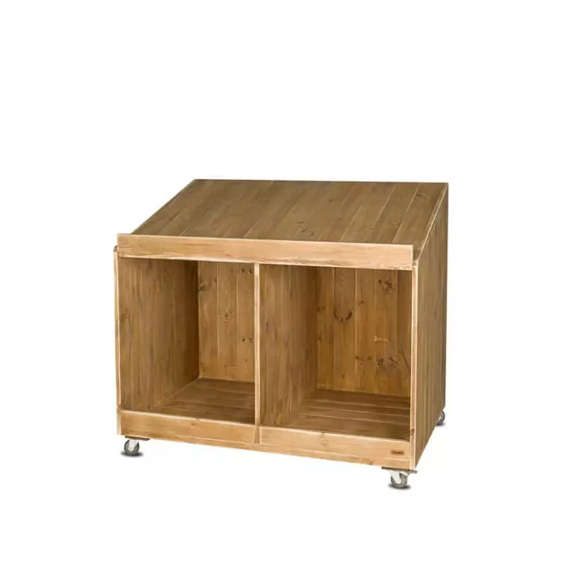 Vegetable display unit on wheels, Solid wood