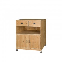 Wooden service trolley, 2 drawers 2 doors on wheels, Solid wood