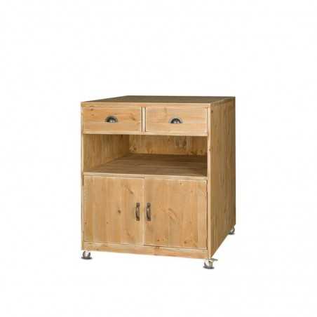 Wooden service trolley, 2 drawers 2 doors on wheels, Solid wood