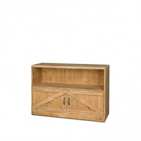 Étagère basse H119 cm, 2 portes, bois massif