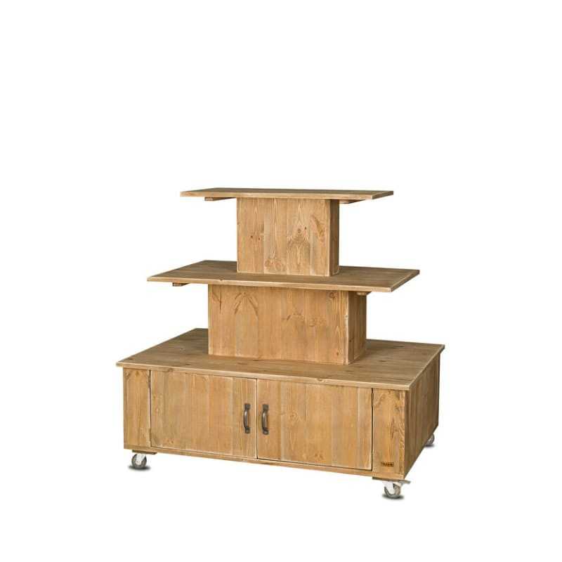 3-tier island display unit on wheels, Solid wood