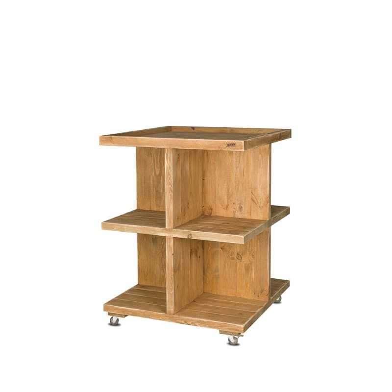 Island display unit on wheels, Solid wood