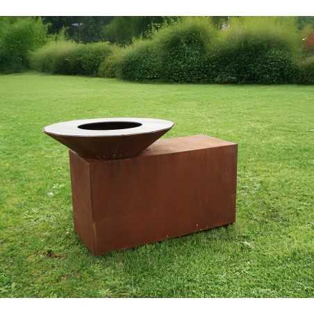 Brazier + trolley 80 on wheels, corten steel