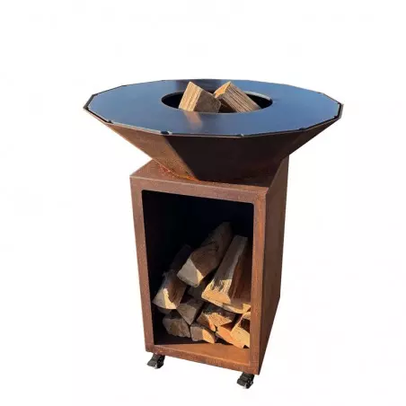 Simple brazier 80 on wheels, corten steel