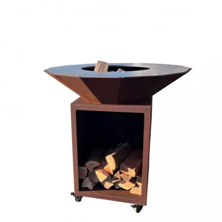 Simple brazier 100 on wheels, corten steel