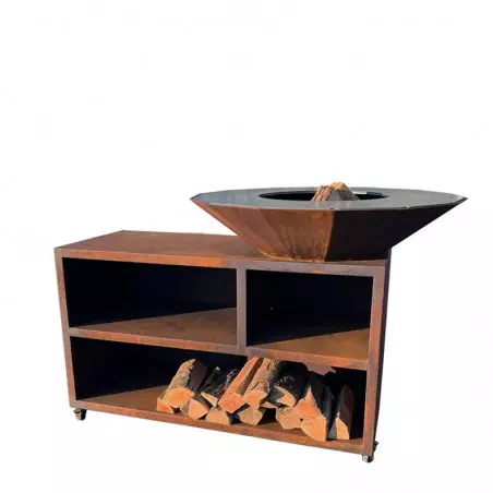 Brazier + trolley 80 on wheels, corten steel