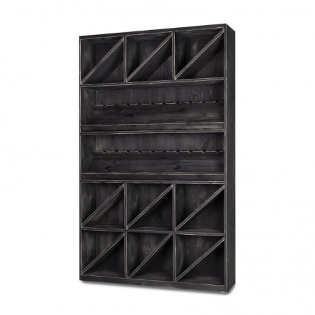 Étagère à vin H195 cm, capacité 200 bouteilles, bois massif, coloris noir charbonneux