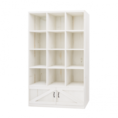 12-cube shelf unit 2 doors, solid wood l119 Blanc camarillo