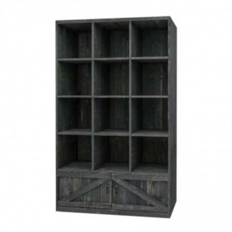 12-cube shelf unit 2 doors, solid wood l119 Noir Charbonneux